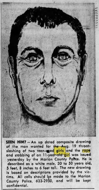 'Seen him?' an updated composite drawing of 'The Slasher' was published in the Nov. 2, 1975 edition of The Indianapolis News.