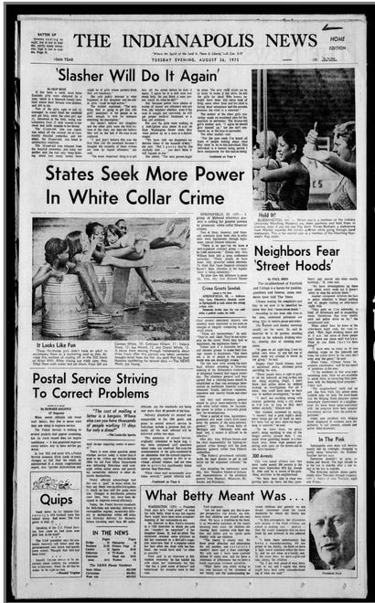 'Slasher will do it again' headline from the Aug. 26, 1975 evening edition of The Indianapolis News.