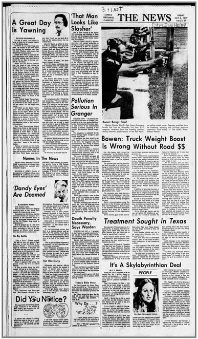 'That man looks like The Slasher' headline from the July 6, 1979 edition of The Indianapolis News.
