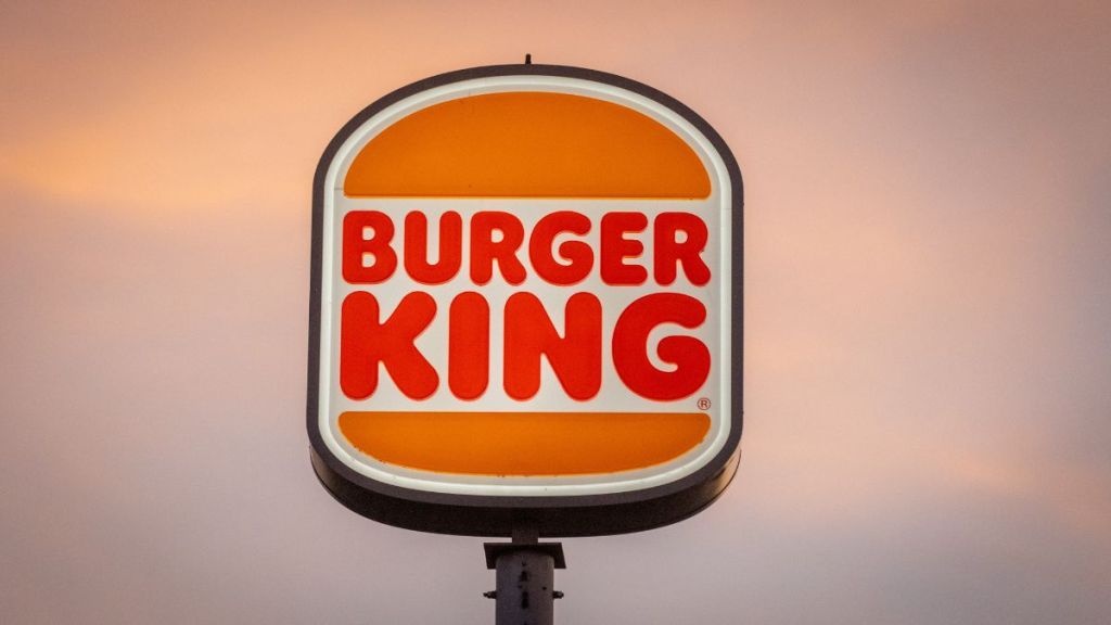 The sun shines on the logo of Burger King at branch of the fast food restaurant, on December 15, 2023 in Bristol, England. Founded in 1953 Burger King is an American-based multinational chain of hamburger fast food restaurants with branches across the globe including the UK.